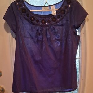 liz & co. Purple Blouse with Embellished Neckline